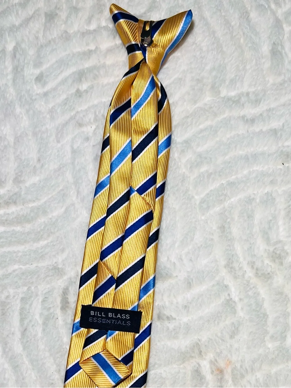 bill blass Yellow Tie with Blue and Navy Diagonal Stripes